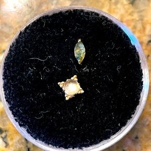 14k anatometal rainbow moonstone Zia and moss agate marquise end